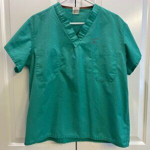 VGUC Angelica Brand Unisex Scrubs Top, Teal, Cotton/Polyester, Reversible, M